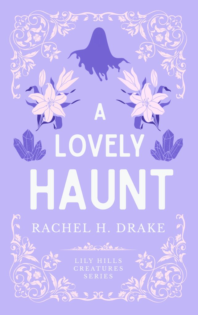 A purple paranormal romance cover with ghost friends to lovers romance and cozy vibes