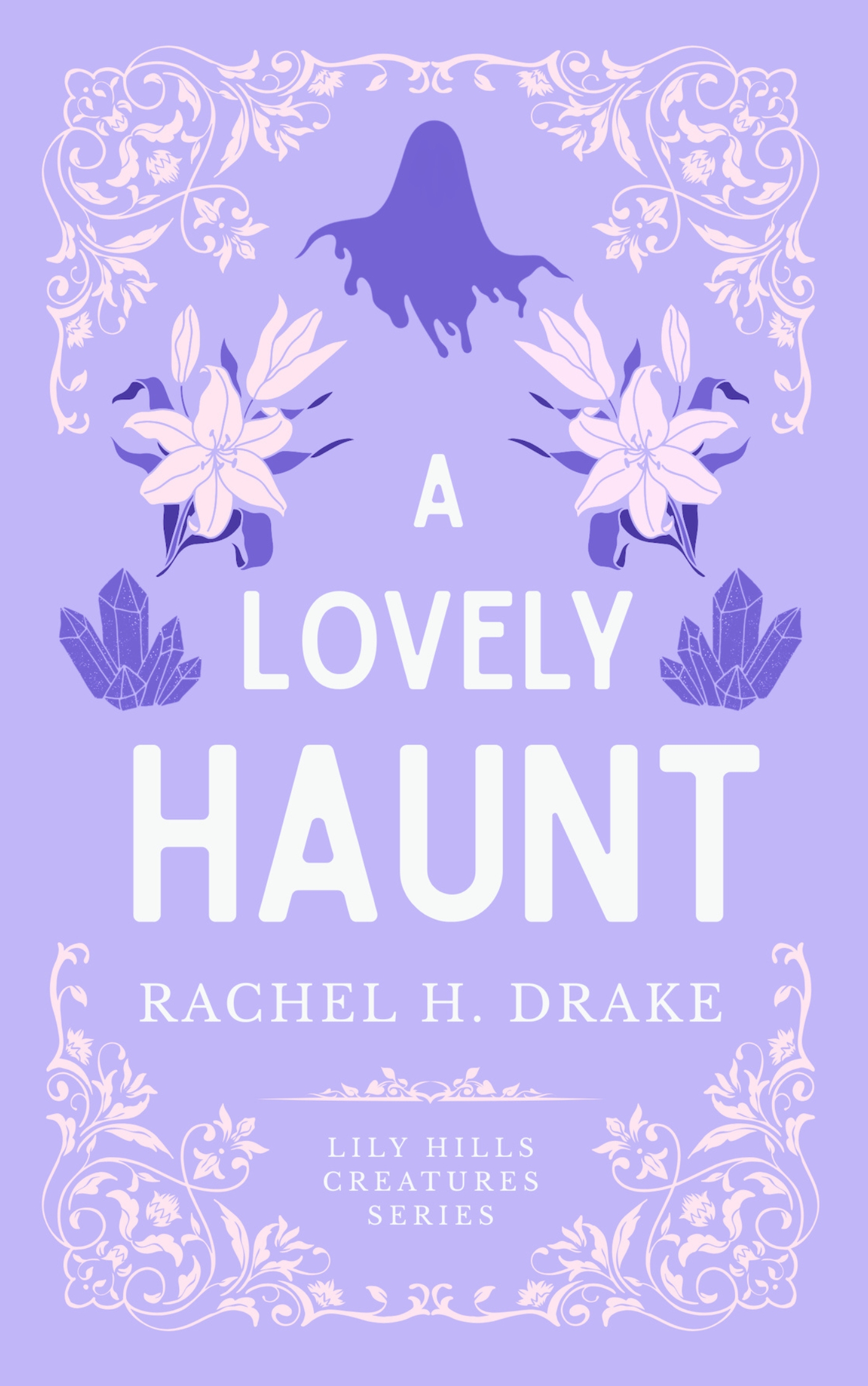 A purple paranormal romance cover with ghost friends to lovers romance and cozy vibes