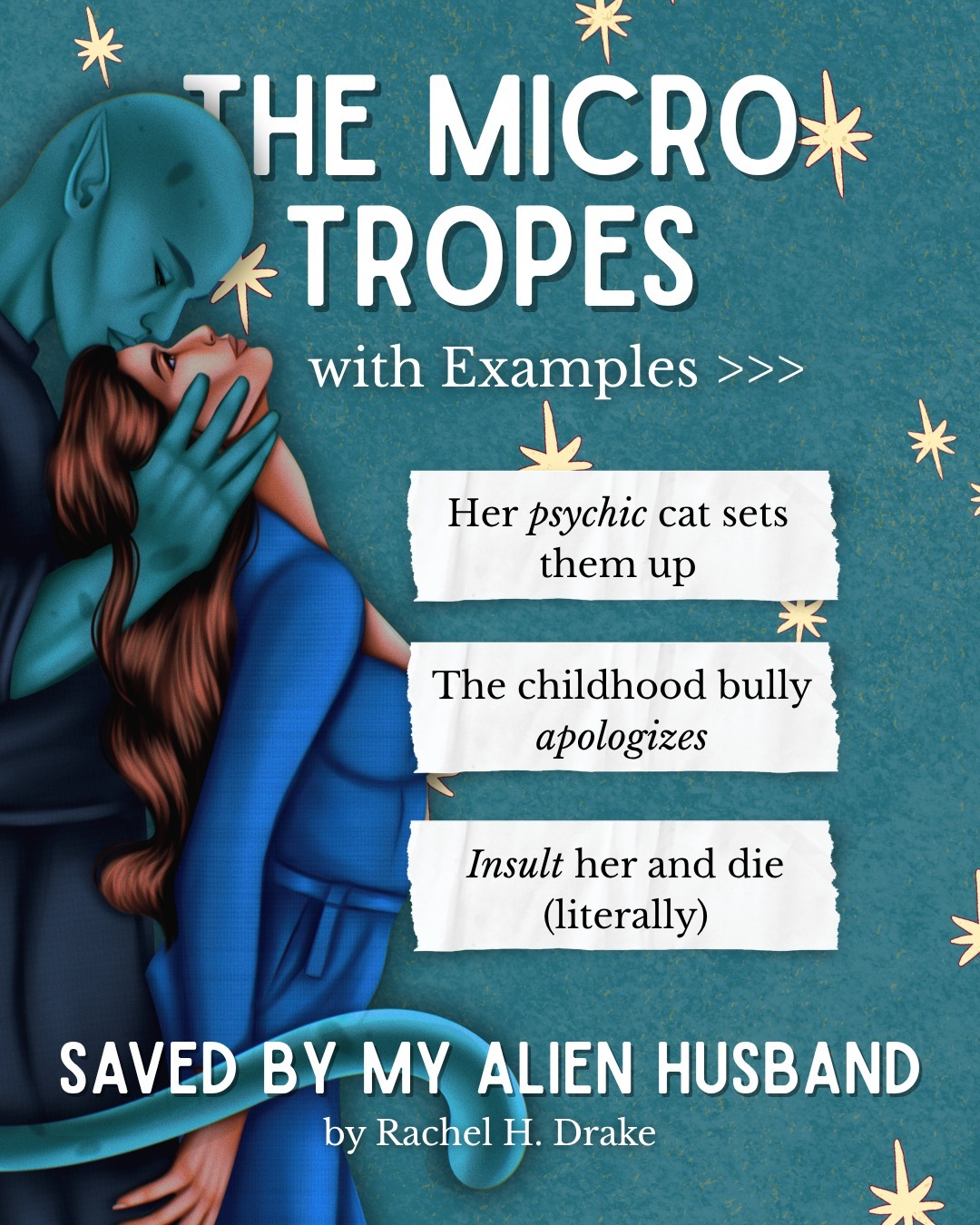 The micro tropes in Saved By My Alien Husband make me giggle. Swipe to read examples from the book! 

Her cat was talking to what she thought was her imaginary friend in secret for years?

The bully apologizes and becomes her friend, admitting Delphine was right all along?

And then Haven, taking the touch her and die trope to another level? This villain doesn't make it more than a page after the screenshot shown here 👀

Which one do you like most? If you've already read the book, were there any parts that surprised you?

Saved By My Alien Husband by Rachel H. Drake is set on dystopian Earth where every citizen is sorted into the savior or server class on their 23rd birthday. During the last seven days of humanity as we know it, Haven and the Eldrin aliens arrive to save the cats (of course), but might as well pick up the human stragglers if the lovely Delphine suggests it.

He'd burn the world for her and, begrudgingly, save it too. 

Read this sci-fi alien romance today in Kindle Unlimited. An alternate cover is coming soon for the Foreshadow Special Edition, you are hearing it here first.

See you there.

Art by @inkbykloe 

#specialeditionbooks #spicyromancerecs #alienromancebooks