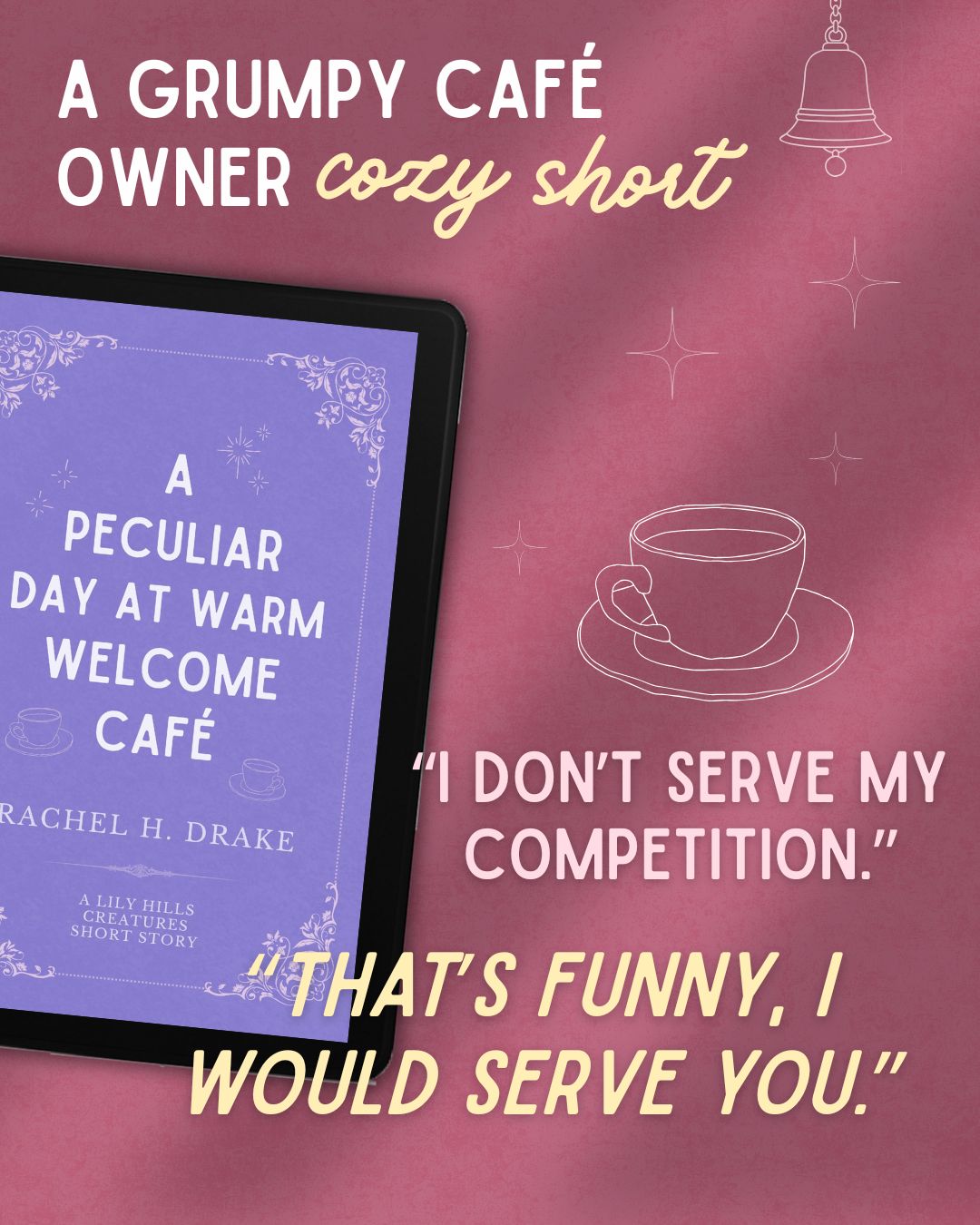 Have you started the Lily Hills Creatures series yet? While the full length books are still in production, there are two short stories available right now!

For a cozy short story following the grumpy coffee shop owner and her rival, dive into A Peculiar Day at Warm Welcome Café.

Move from grumpy to black cat energy in our second short story, a grim reaper Day-in-the-Life, following Olive, her pet raccoon, and their love for a witch that doesn't know she exists!

I'm very obsessed with these side characters. If you've already dived in to read them, let me know what you think in the comments and I'd love if you had a moment to leave a review 💕